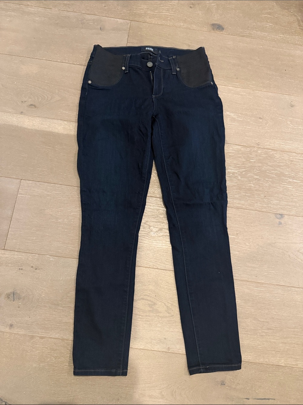 PAIGE Black Skinny Maternity Jeans with Elastic Waist Panels